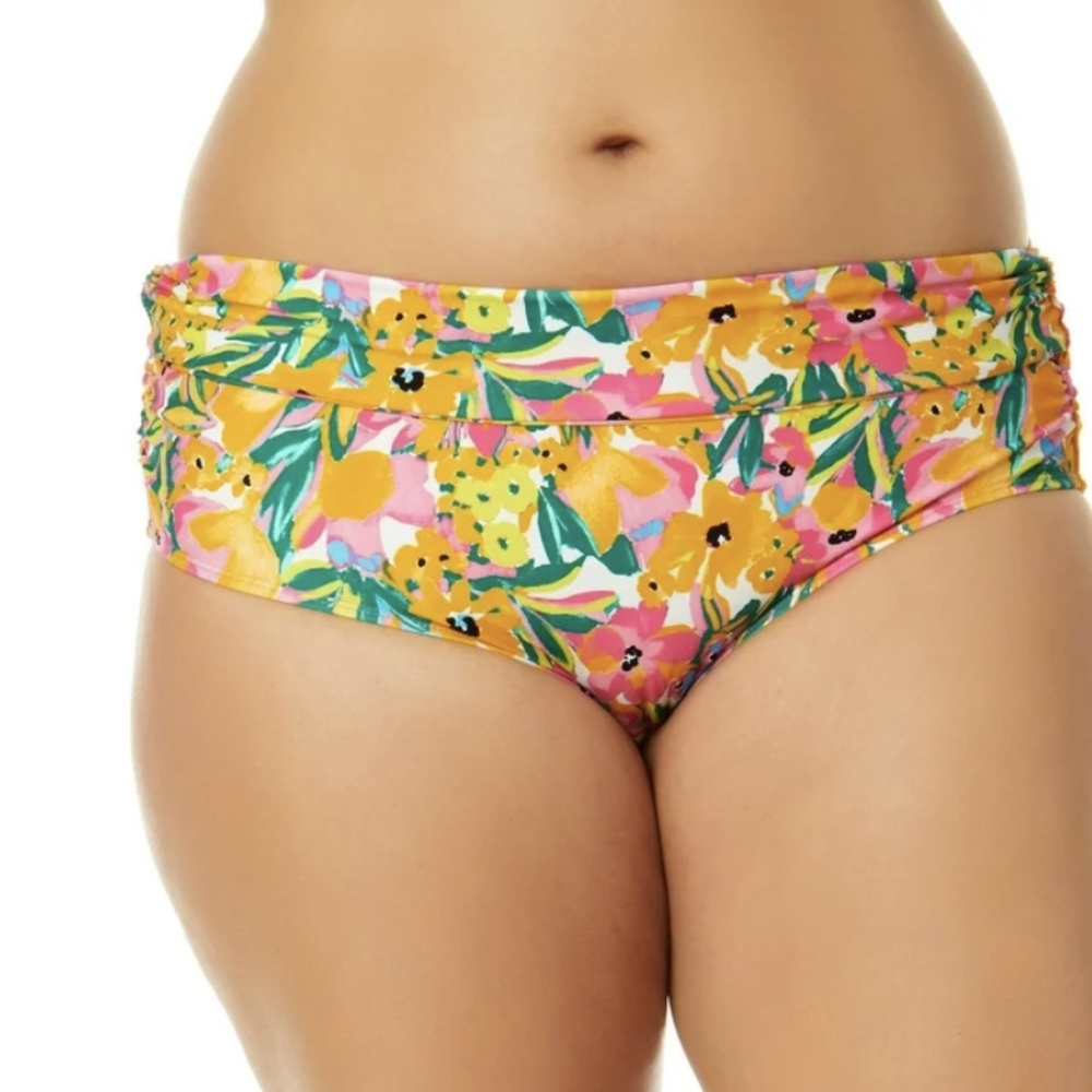 Anne Cole Side Sunshine FloralShirred High-Waist Bikini Bottoms - Picture 5 of 7